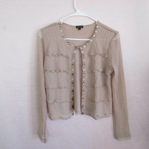 Size S 90s KOMAROV Off-Pink Blouse/Top Frills Beading C-Thru Long Sleeves